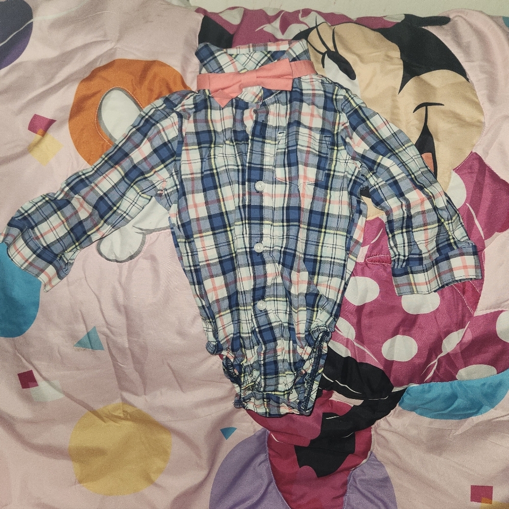 Carter's Blue Plaid Onesie with Pink Bow Tie